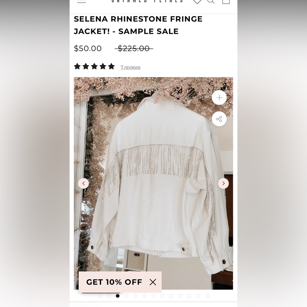 Untamed petals white denim jacket with sparkle tassels bachelorette bridal